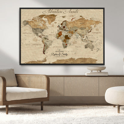 29054239-MGV-CV-36X24-Personalized World Map Print - Customizable Push Pin Framed World Map Print on Canvas - Custom Quote on Map Print