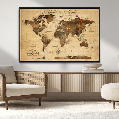 57497711-MGV-CV-36X24-Personalized World Map Canvas Print - Customizable Push Pin Framed World Map Print on Canvas - Custom Quote on Map Print