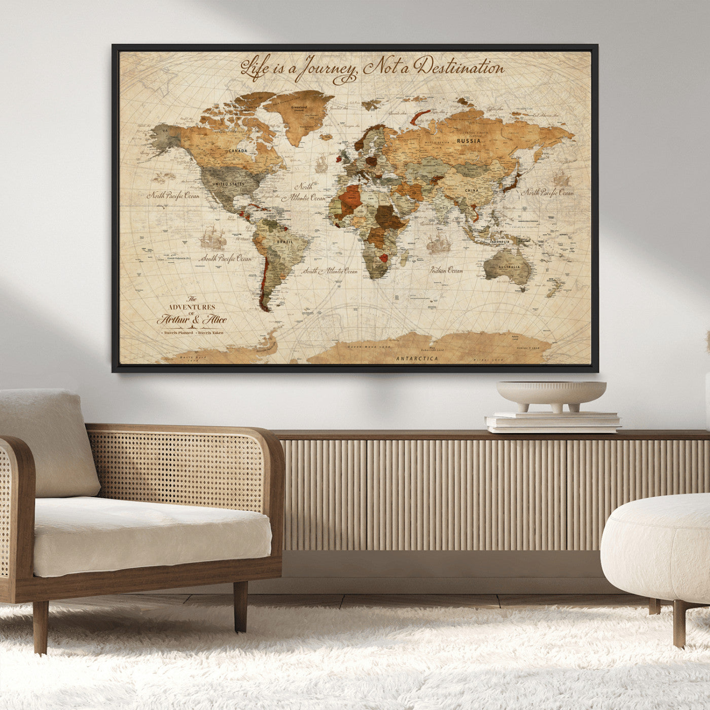33700614-MGV-CV-36X24-Custom Push Pin World Map Wall Canvas Print, Personalized Uniqe Gift for Travel Tracker with Pins – Framed Custom Quotie Canvas for Home Office Decor