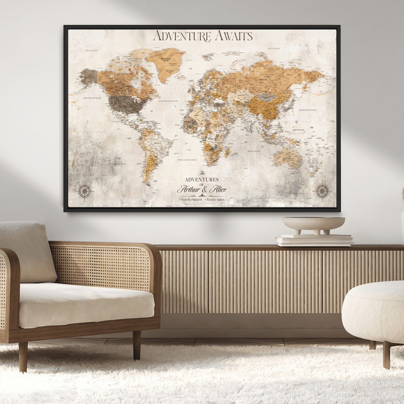 99422096-MGV-CV-30X20-Custom Push Pin World Map Wall Canvas Print – Personalized Travel Tracker with Pins – Framed Custom Quotie Canvas for Home Office Decor