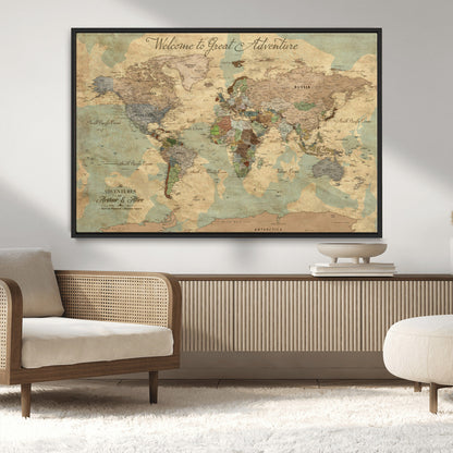 17693651-MGV-CV-36X24-Custom Push Pin World Map Wall Canvas Print – Personalized Travel Tracker with Pins – Framed Custom Quotie Canvas for Home Office Decor Art Print