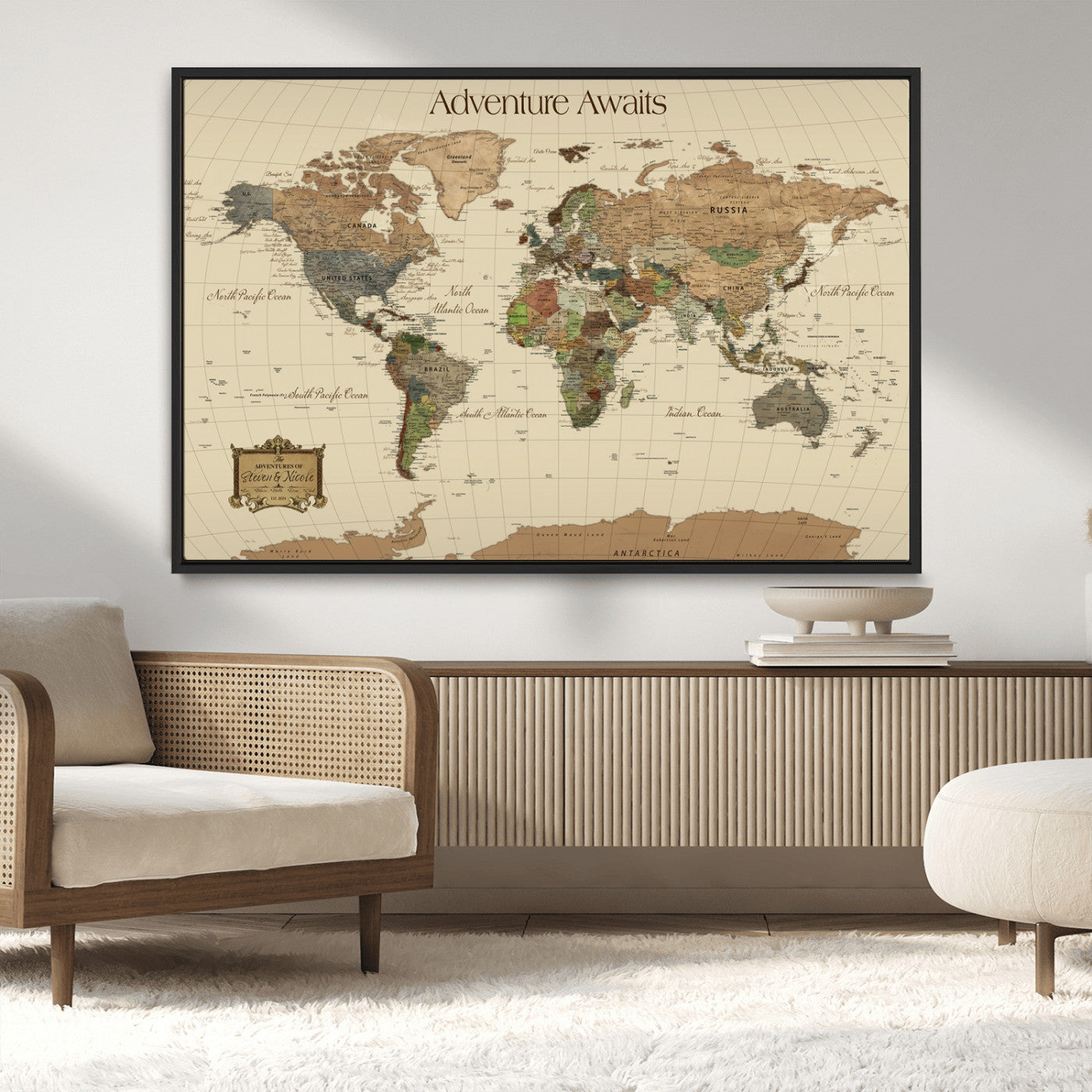74480507-MGV-CV-36X24-Custom Push Pin World Map Wall Canvas Print – Personalized Travel Tracker with Pins – Framed Custom Quotie Canvas for Home Office Decoration