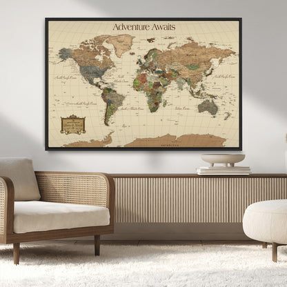 74480507-MGV-CV-36X24-Custom Push Pin World Map Wall Canvas Print – Personalized Travel Tracker with Pins – Framed Custom Quotie Canvas for Home Office Decoration