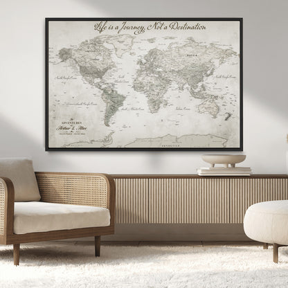 Custom Push Pin World Map Wall Canvas Print – Personalized Travel Tracker with Pins – Framed Custom Quotie Canvas for Home Office Decor