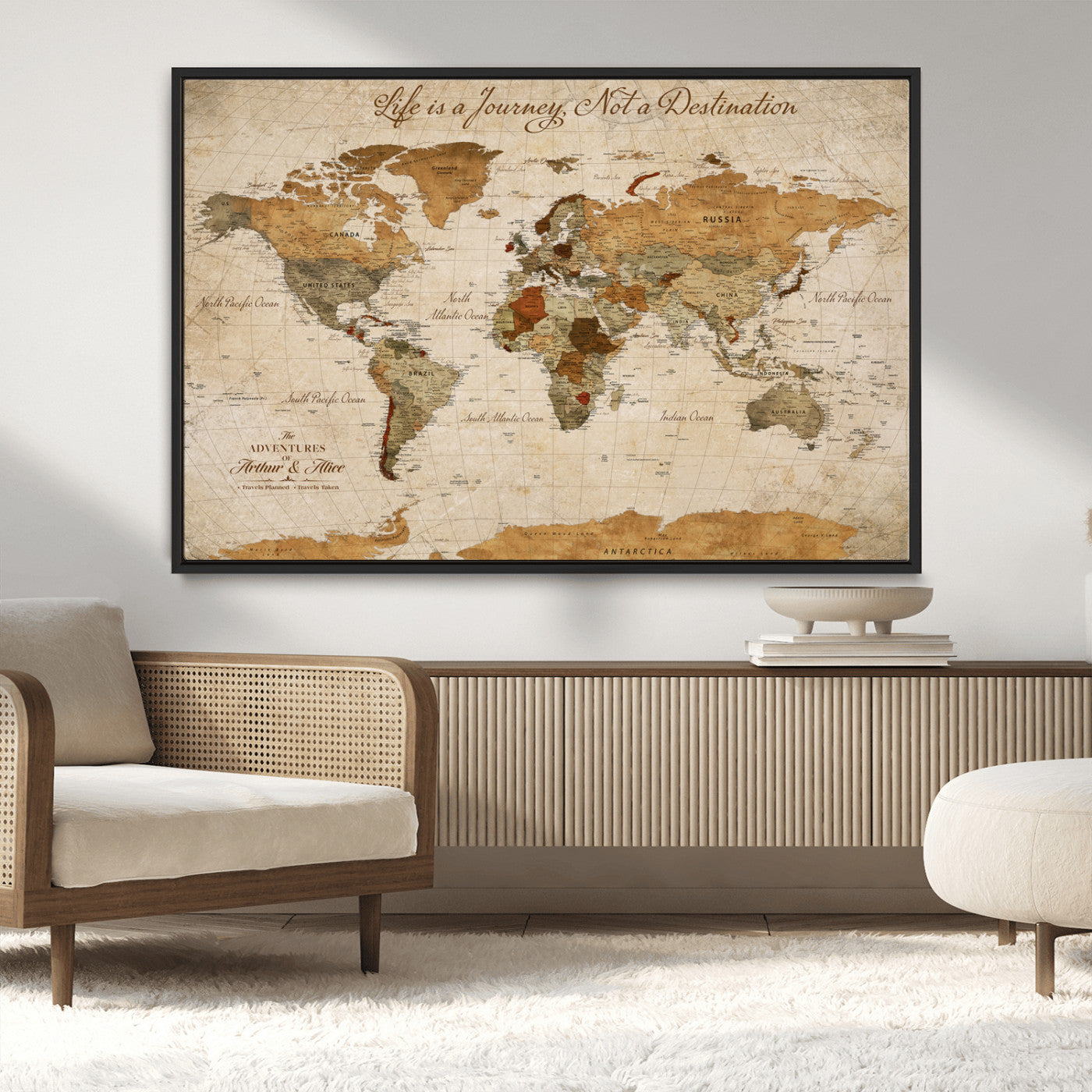 79036691-MGV-CV-30X20-Custom Push Pin World Map Wall Canvas Print – Personalized Travel Tracker with Pins – Framed Custom Quotie Canvas for Home Office Decor