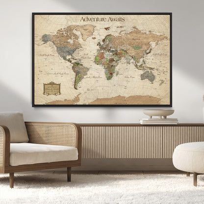 33020399-MGV-CV-30X20-Custom Push Pin World Map Wall Canvas Print – Personalized Travel Tracker with Pins – Framed Custom Quotie Canvas for Home Office Decor