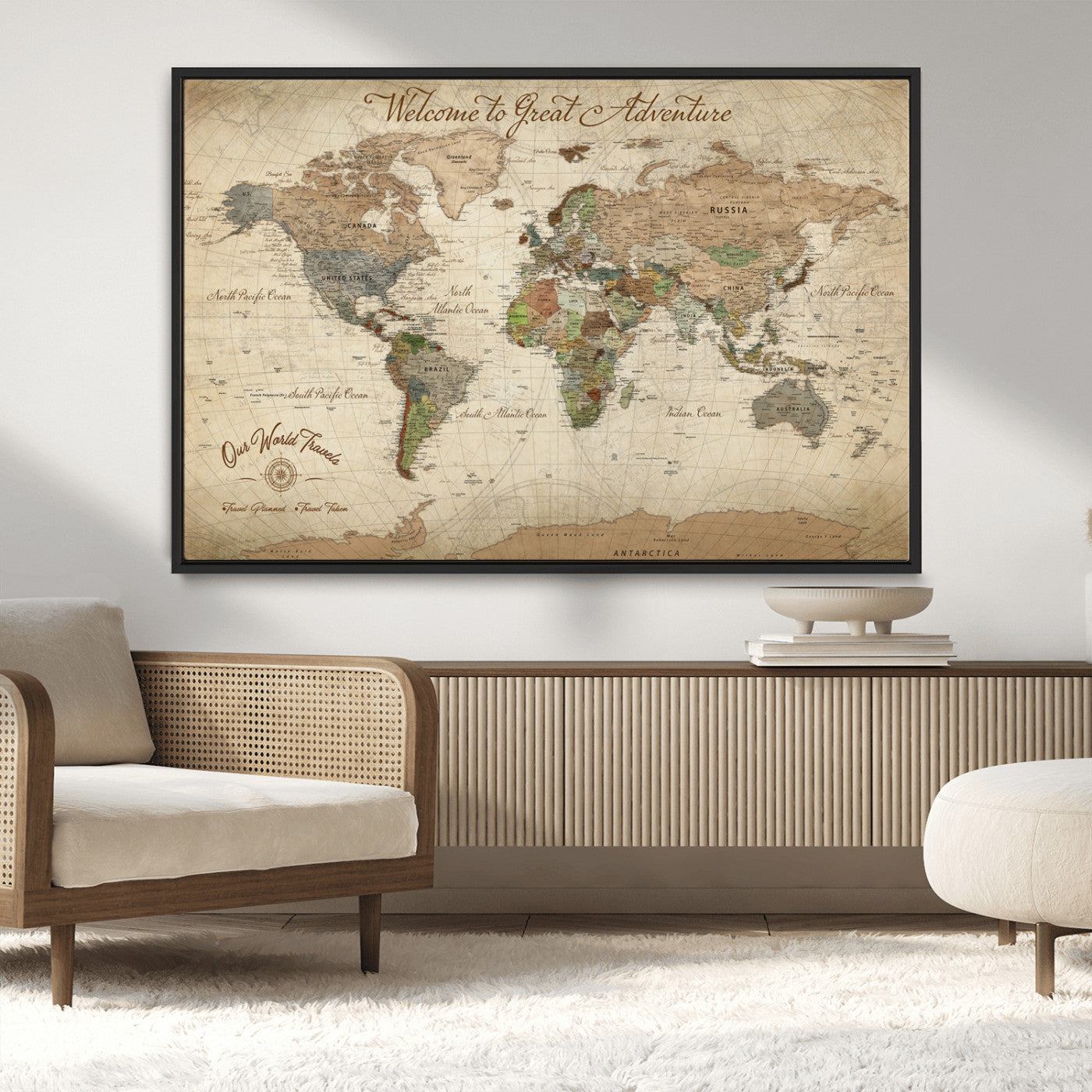 76478536-MGV-CV-30X20-Custom Push Pin World Map Wall Canvas Print – Personalized Travel Tracker with Pins – Framed Custom Quotie Canvas for Home Office Decor