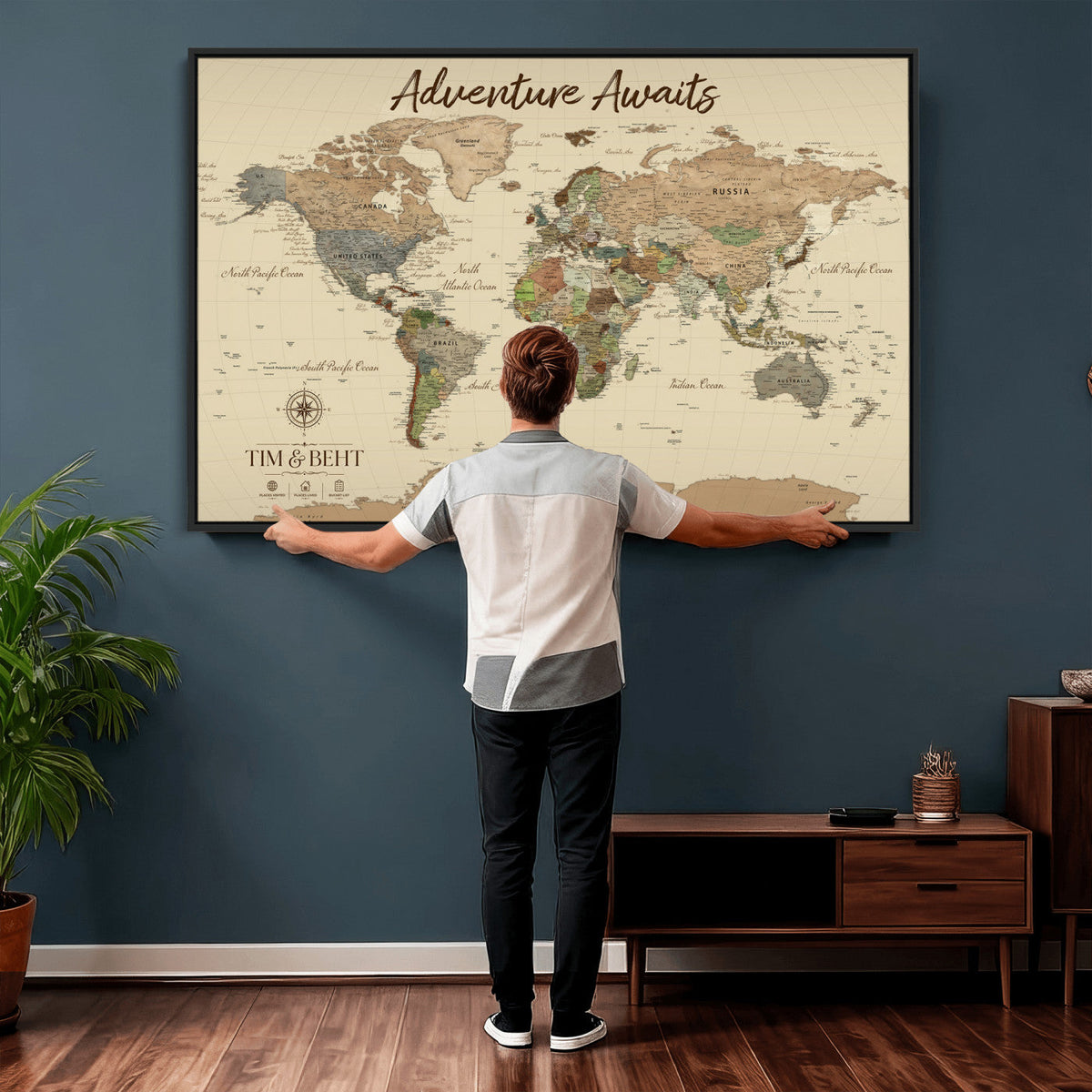 72027187-MGV-CV-36X24 - Custom Push Pin World Map Wall Art Canvas Print | Personalized Travel Tracker with Pins Map Print - NEWMAP-23