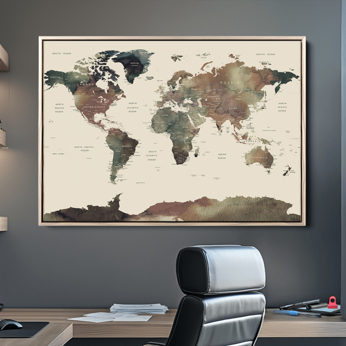 Push Pin World Map Canvas Print – Framed Wall Art for Couples to Track Their Travels – Anniversary Gift or Home Adventure Decor