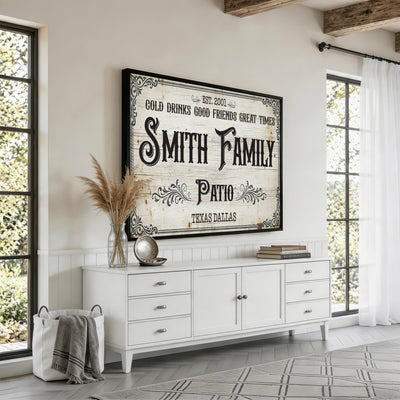 82858529-MGV-CV-36X24 - Custom Family Patio Sign Wall Art Canvas Print, Personalized Rustic Backyard Decor
