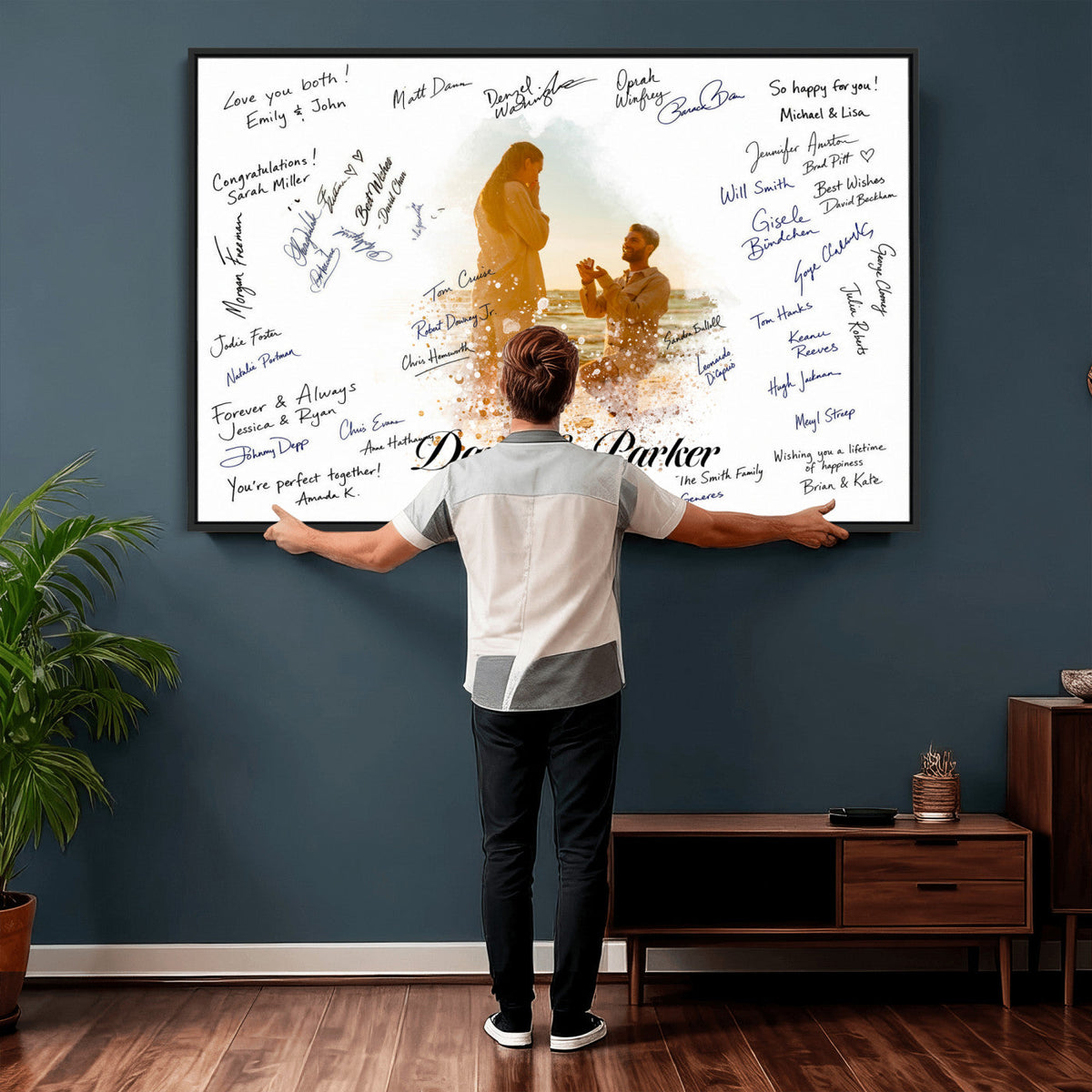 75692697-MGV-CV-36X24 - Wedding Guest Book Alternative Wall Art Canvas Print, Personalized Couple Photo Guestbook Wedding Signature Poster, Custom Couple Photo Guestbook Canvas, Bridal Shower Reception Decor