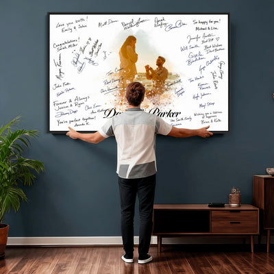 75692697-MGV-CV-36X24 - Wedding Guest Book Alternative Wall Art Canvas Print, Personalized Couple Photo Guestbook Wedding Signature Poster, Custom Couple Photo Guestbook Canvas, Bridal Shower Reception Decor