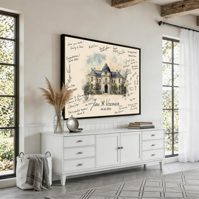 17002059-MGV-CV-36X24 - Wedding Guest Book Alternative Wall Art Canvas Print, Personalized Couple Photo Guestbook