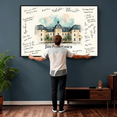 13409147-MGV-CV-36X24 - Wedding Guest Book Alternative Wall Art Canvas Print, Personalized Couple Photo Guestbook Wedding Signature Poster, Custom Couple Photo Guestbook Canvas