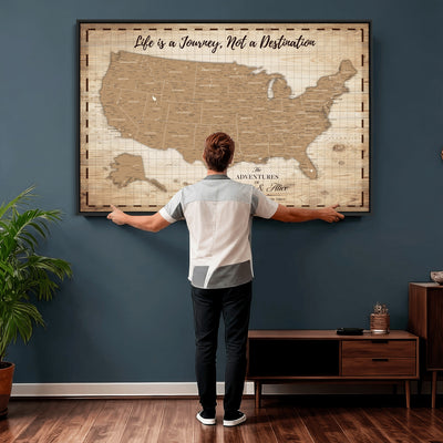 19102499-MGV-CV-36X24 - Personalized USA Push Pin Travel Map, Custom United States Map, Push Pin Map, USA Bucket List Map, Anniversary Gift | Couple Travel Map Wall Art