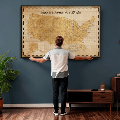 62164711-MGV-CV-36X24 - Personalized USA Push Pin Travel Map, Custom United States Map, Push Pin Map, USA Bucket List Map, Anniversary Gift - Couple Travel Map Wall Art