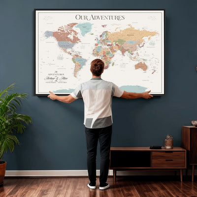 NEWMAP-4-MGV-CV-36X24 - Push Pin Customize World Map with Pins Board Wall Art Canvas Print