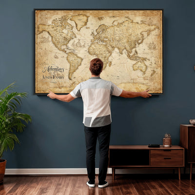 60956619-MGV-CV-36X24 - Custom Push Pin World Map Canvas Print | Personalized Travel Map Wall Art