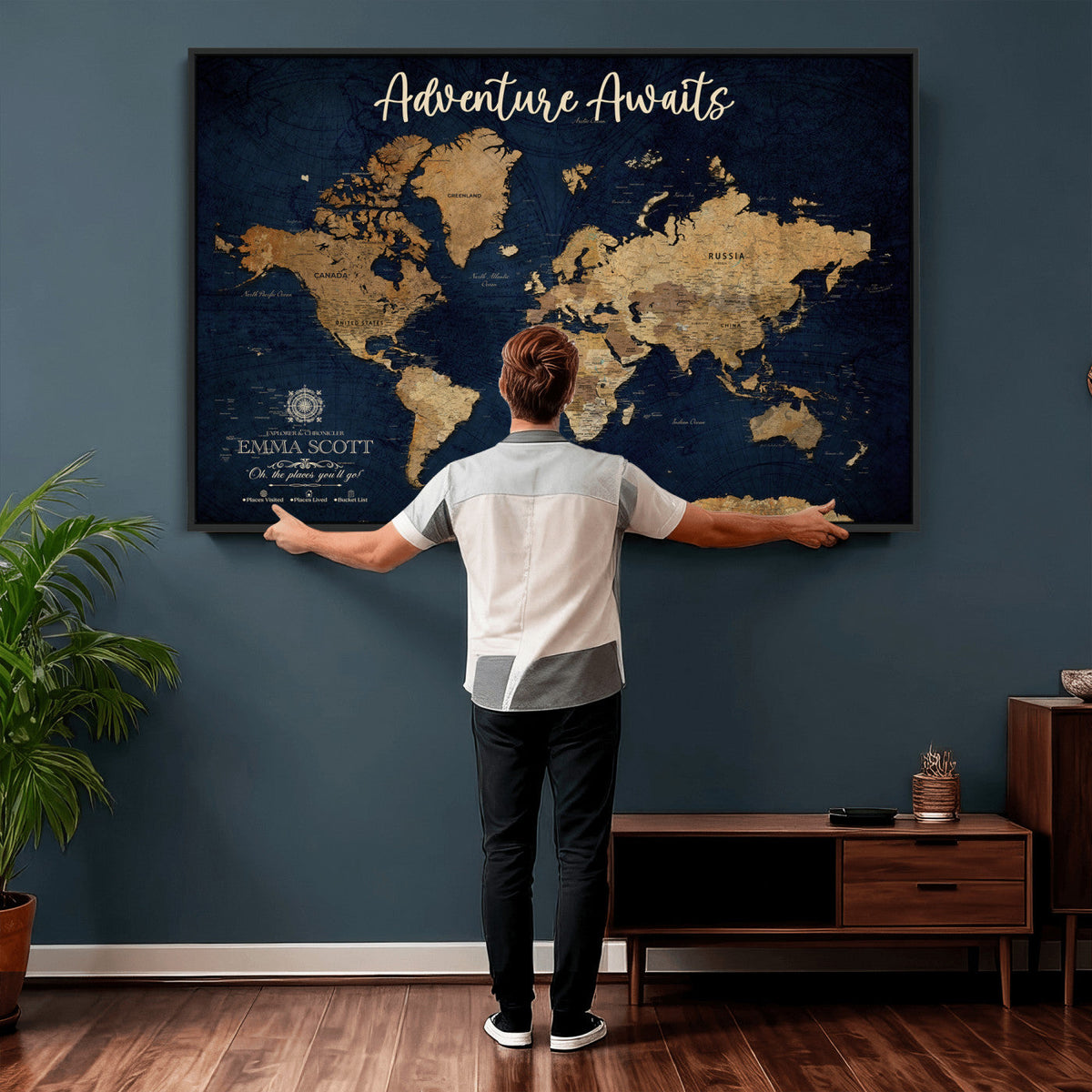 44399597-MGV-CV-36X24 - Custom Push Pin World Map Canvas Print | Personalized Travel Map Wall Art