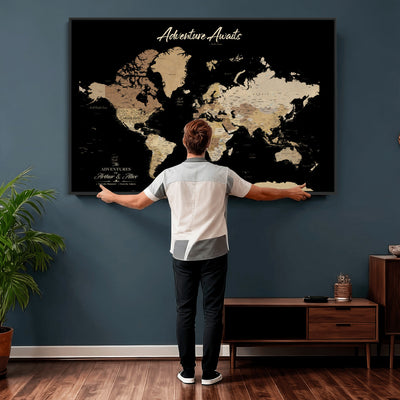88415067-MGV-CV-36X24 - Custom Push Pin World Map Canvas Print | Personalized Travel Map Wall Art