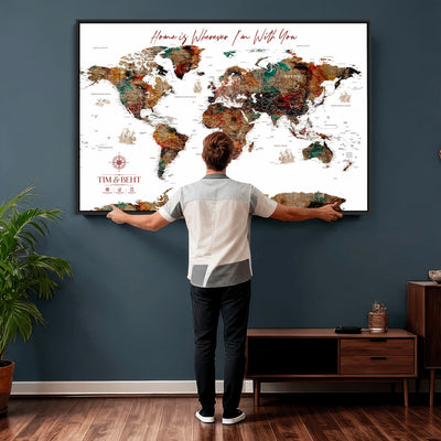116MESUT-MGV-CV-36X24 - Custom Push Pin World Map Canvas Print | Personalized Travel Map Wall Art
