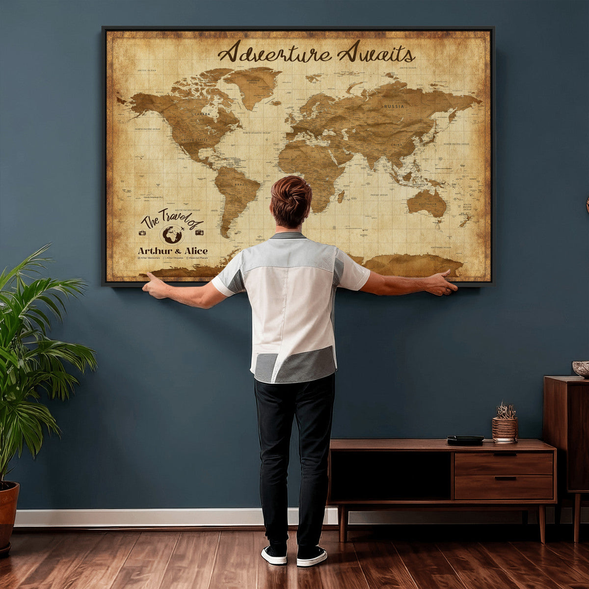43427501-MGV-CV-36X24 - Custom Push Pin World Map Canvas Print | Personalized Travel Map Wall Art