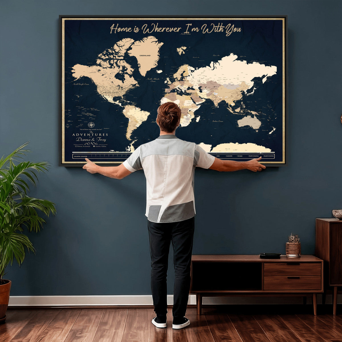 29990805-MGV-CV-36X24 - Custom Push Pin World Map Canvas Print | Personalized Travel Map Wall Art