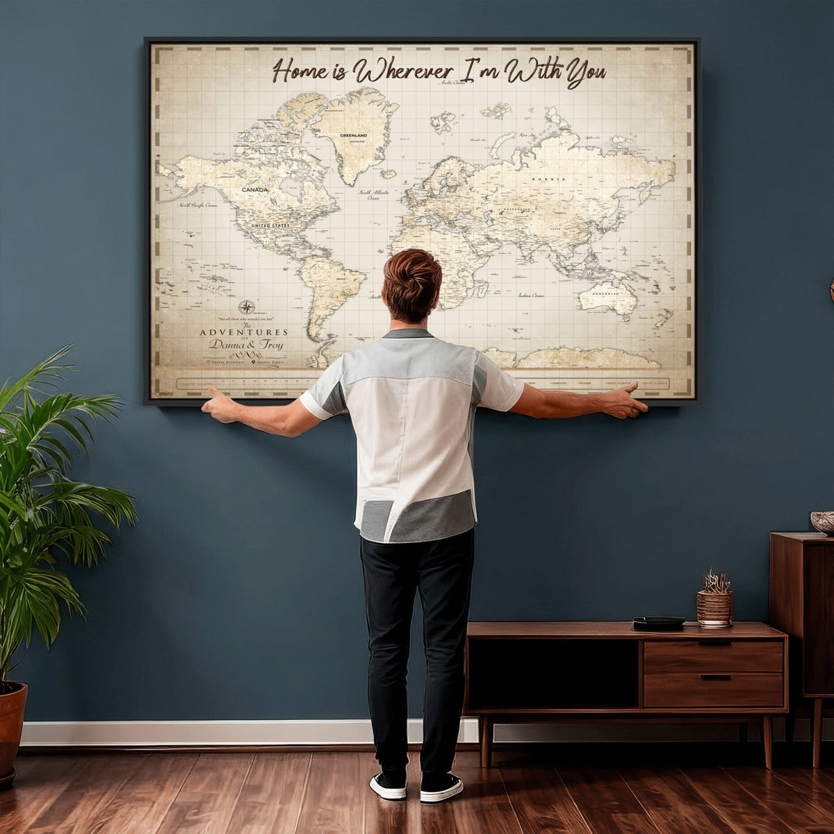 40086720-MGV-CV-36X24 - Custom Push Pin World Map Canvas Print | Personalized Travel Map Wall Art