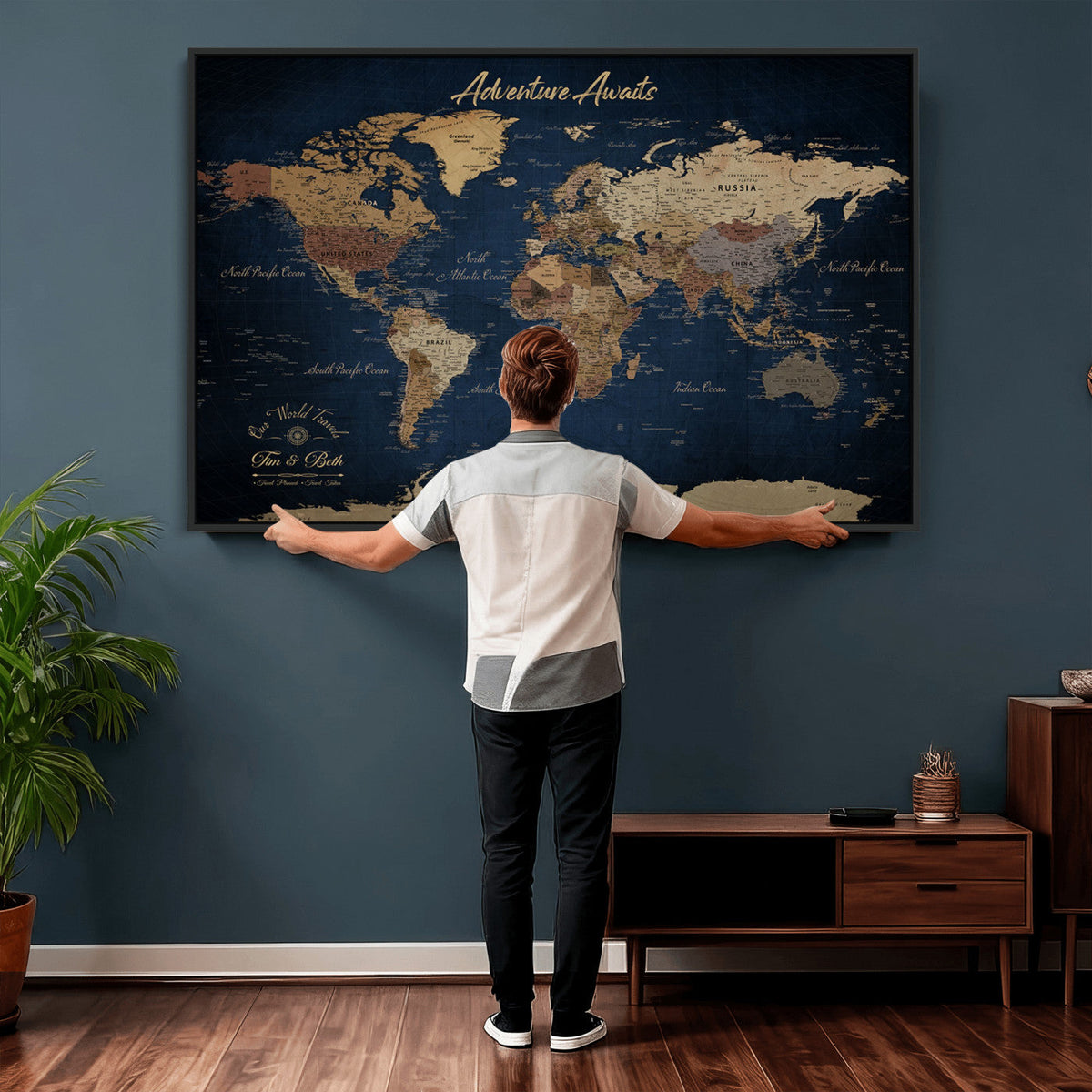 74477969-MGV-CV-36X24 - Custom Push Pin World Map Canvas | Personalized Travel Tracker | Wedding Anniversary Gift for Couples | Adventure Map Wall Art with Pins