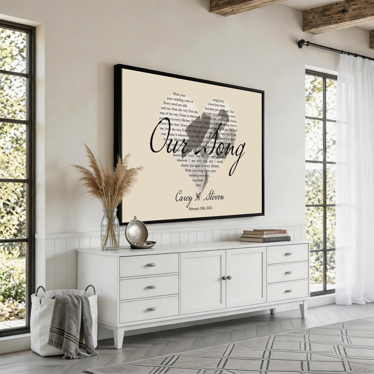 CSTM911D-MGV-CV-36X24 - Lyrics Heart Canvas Print – Personalized Song Lyrics in a Heart Shape Wall Art