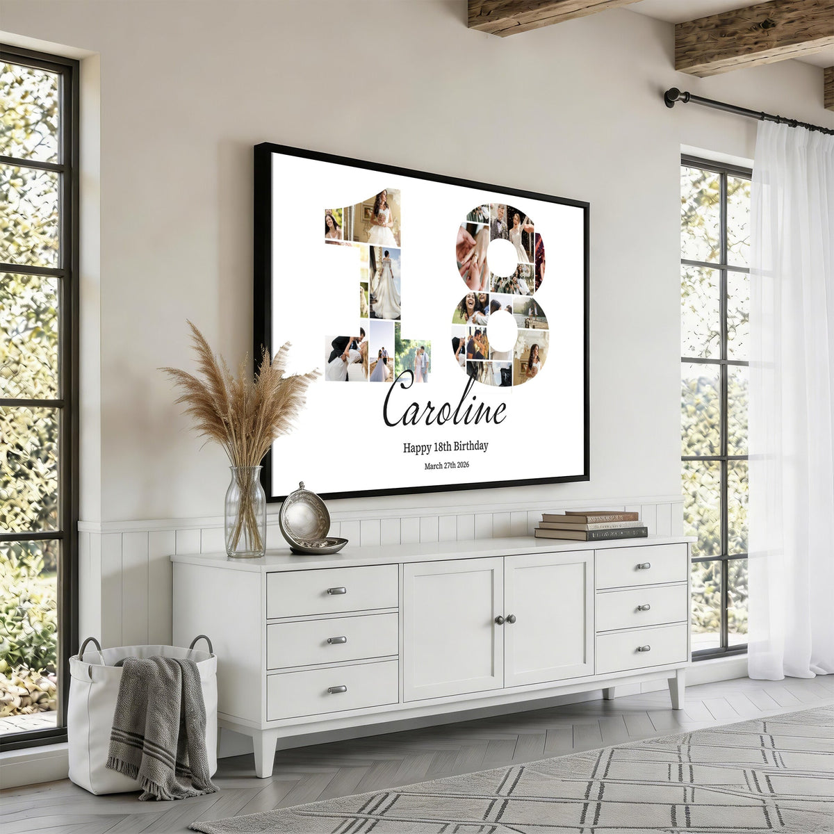 CSTM914DD-MGV-CV-36X24 - Number Photo Mosaic Canvas Print – Personalized Birthday Number Made of Your Photos