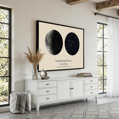 CSTM914LIRIKD-MGV-CV-36X24 - Moon and Stars Canvas Print – Personalized Moon Phase and Star Map Wall Art