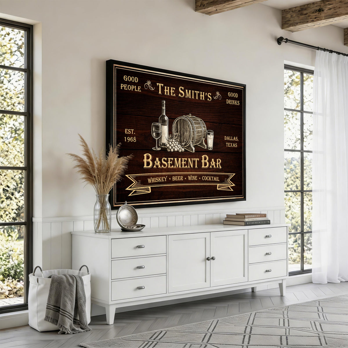 Custom Basement Bar Sign Canvas, Personalized Family Home Bar Wall Art