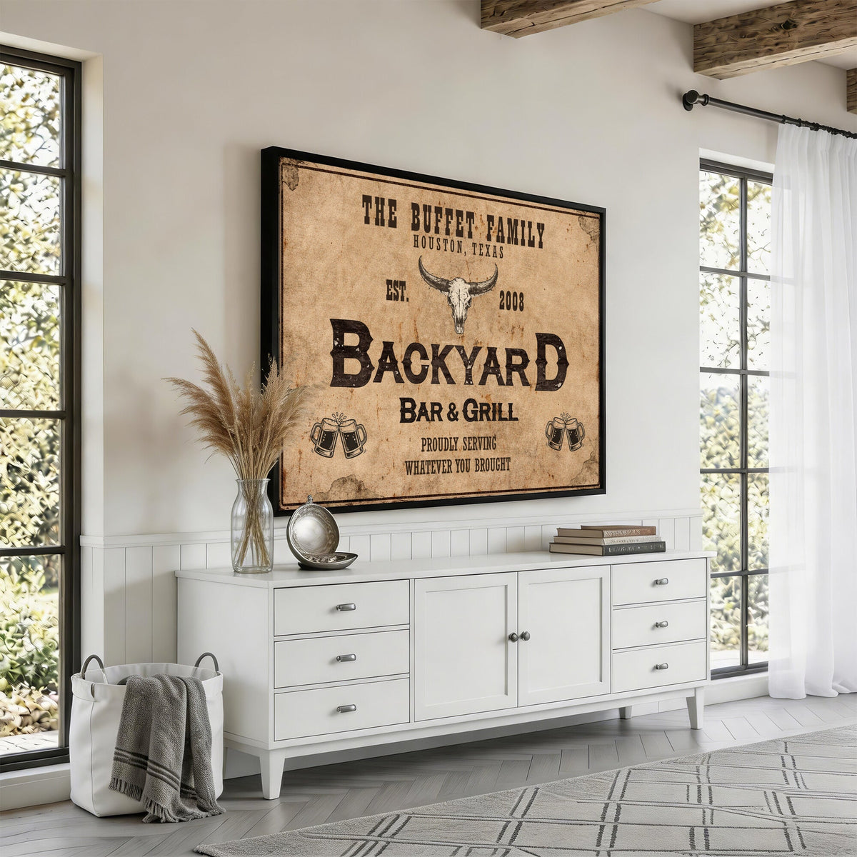Custom Backyard Bar & Grill Sign Canvas, Personalized Family Name Sign