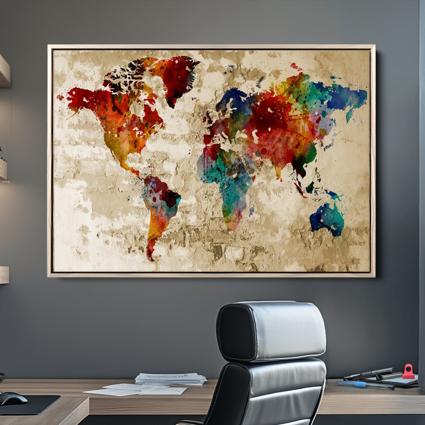 Push Pin World Map Canvas Print – Framed Wall Art for Couples to Track Their Travels – Anniversary Gift or Home Adventure Decor