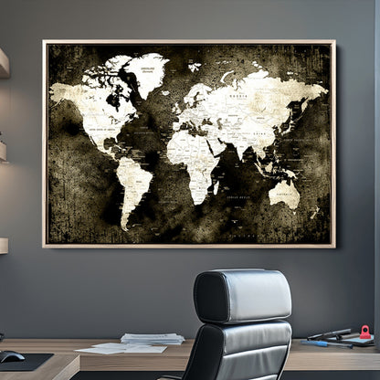 66737-MGV-CV-36X24-Push Pin World Map Canvas Print – Framed Wall Art for Couples to Track Their Travels – Anniversary Gift or Home Adventure Decor