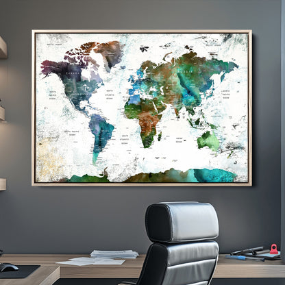 Push Pin World Map Canvas Print – Framed Wall Art for Couples to Track Their Travels – Anniversary Gift or Home Adventure Decor