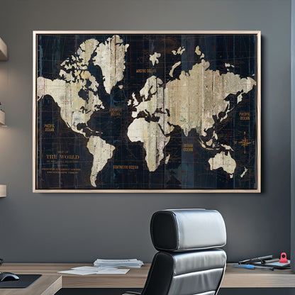 Push Pin World Map Canvas Print – Framed Wall Art for Couples to Track Their Travels – Anniversary Gift or Home Adventure Decor