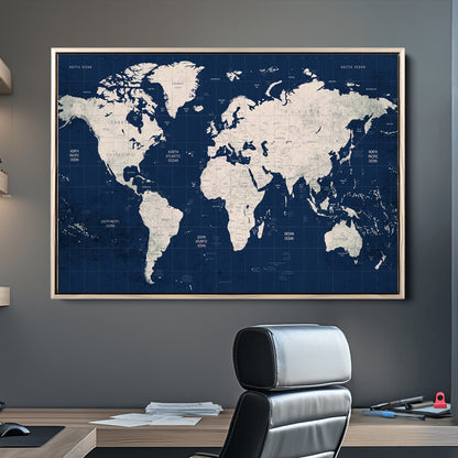 Push Pin World Map Canvas Print – Framed Wall Art for Couples to Track Their Travels – Anniversary Gift or Home Adventure Decor
