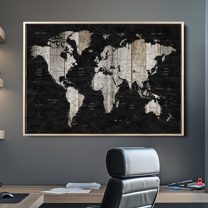 Push Pin World Map Canvas Print – Framed Wall Art for Couples to Track Their Travels – Anniversary Gift or Home Adventure Decor