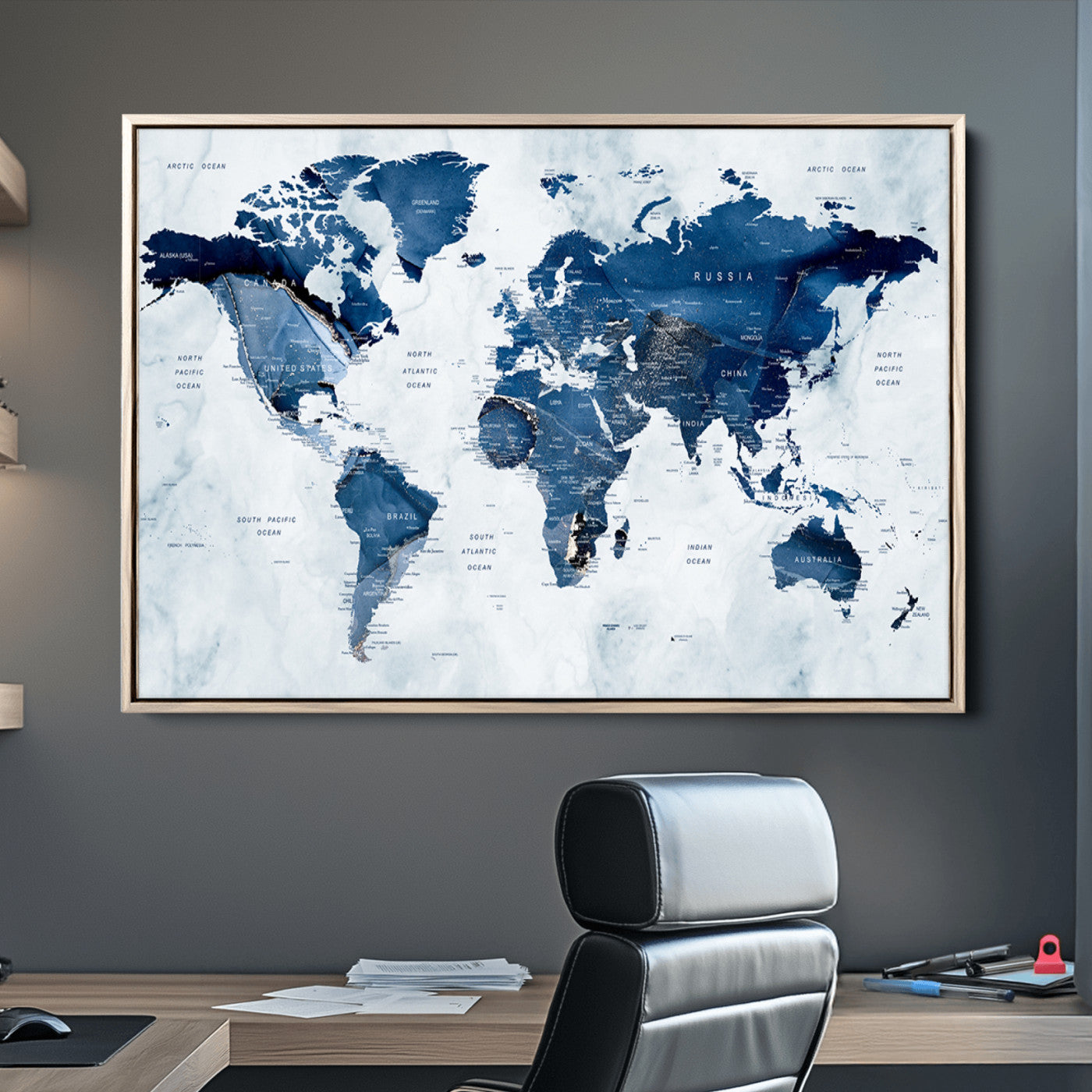 Push Pin World Map Canvas Print – Framed Wall Art for Couples to Track Their Travels – Anniversary Gift or Home Adventure Decor