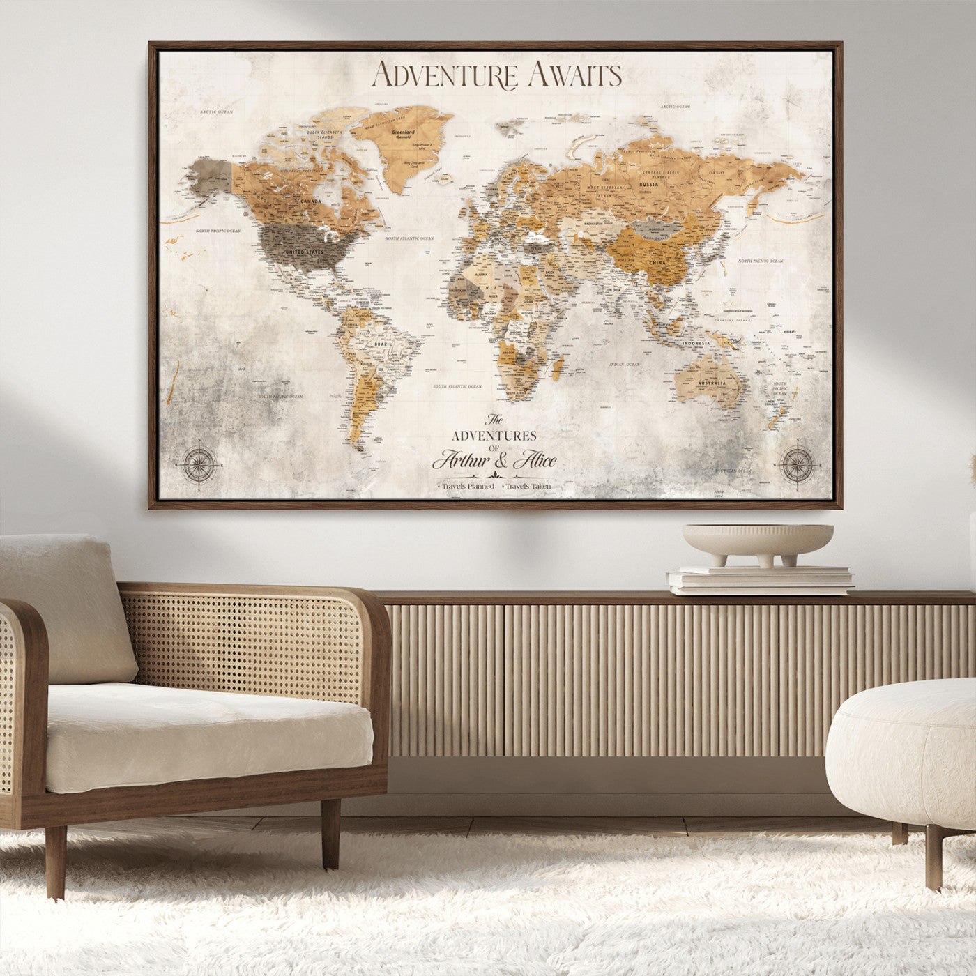 99422096-MGV-CV-30X20-Custom Push Pin World Map Wall Canvas Print – Personalized Travel Tracker with Pins – Framed Custom Quotie Canvas for Home Office Decor