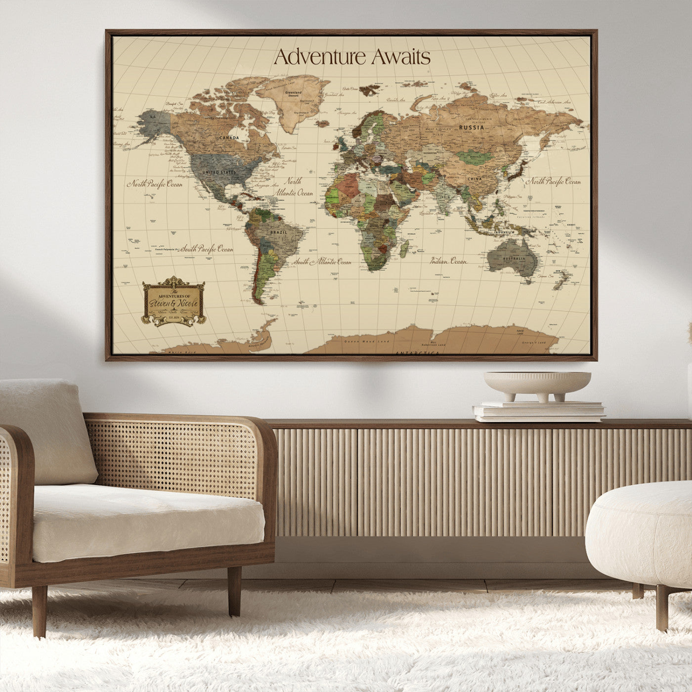 74480507-MGV-CV-36X24-Custom Push Pin World Map Wall Canvas Print – Personalized Travel Tracker with Pins – Framed Custom Quotie Canvas for Home Office Decoration