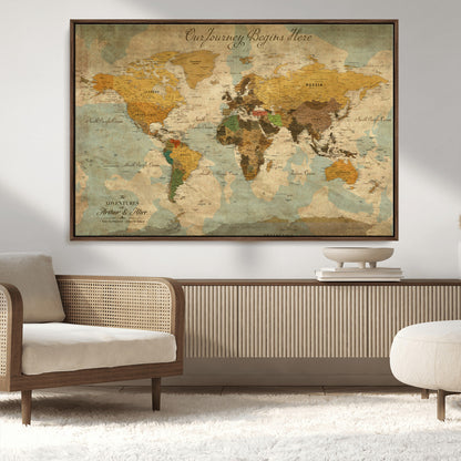 40572820-MGV-CV-36X24-Custom Push Pin World Map Wall Canvas Print – Personalized Travel Tracker with Pins – Framed Custom Quotie Canvas for Home Office Decor