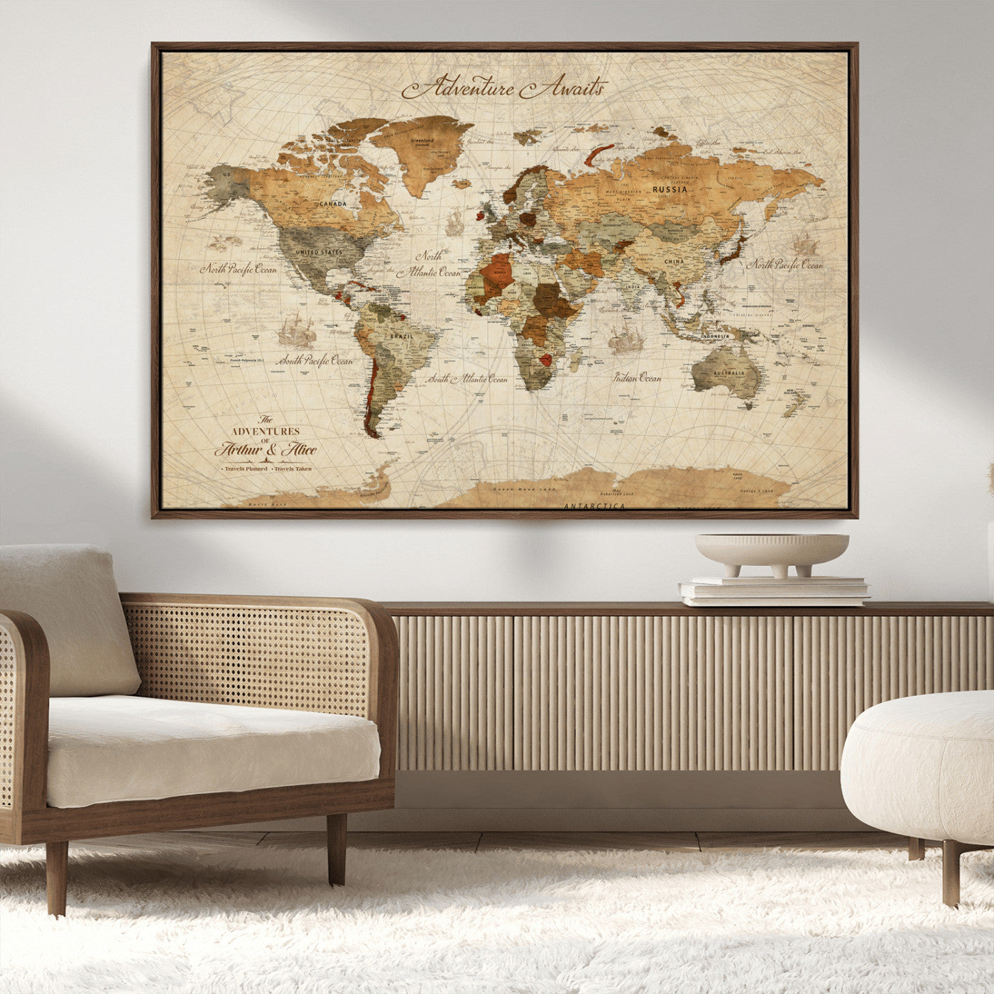 64295326-MGV-CV-30X20-Custom Push Pin World Map Wall Canvas Print – Personalized Travel Tracker with Pins – Framed Custom Quotie Canvas for Home Office Decor