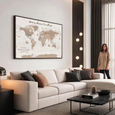 Personalized Push Pin Travel Map Canvas Print, Honeymoon and Anniversary Gift, Family Room and Hallway Decor