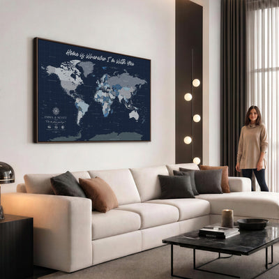 NEWMAP-18-MGV-CV-36X24 - Custom Push Pin World Map Wall Art Canvas Print | Personalized Travel Tracker with Pins Framed Large Print - NEWMAP-18