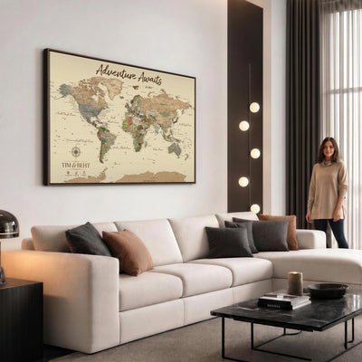 72027187-MGV-CV-36X24 - Custom Push Pin World Map Wall Art Canvas Print | Personalized Travel Tracker with Pins Map Print - NEWMAP-23