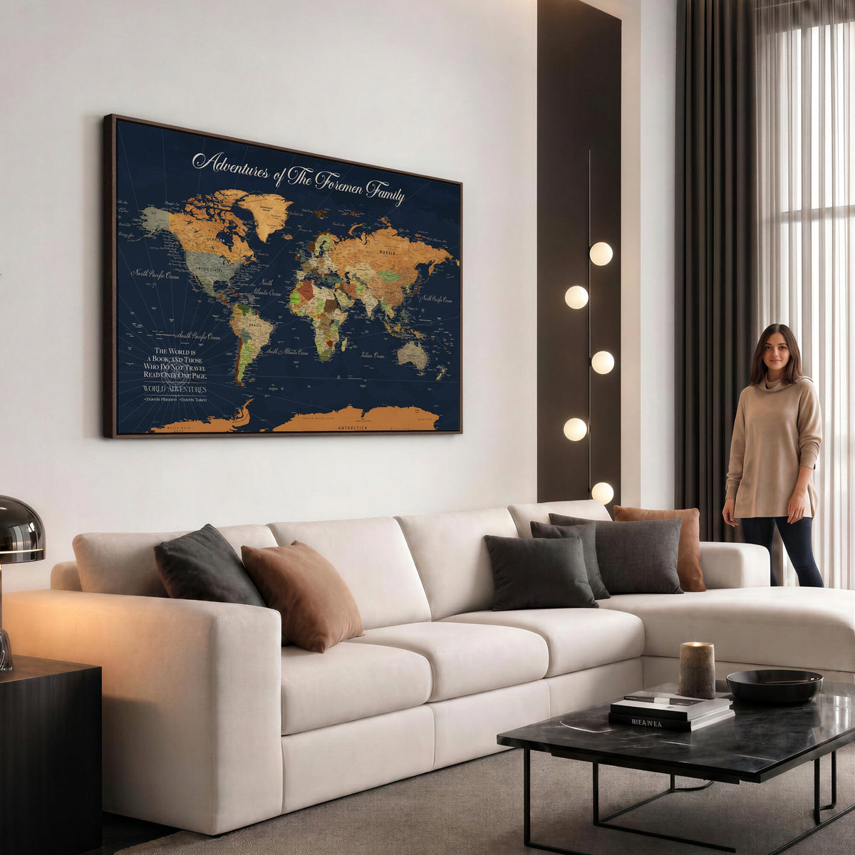 84352304-MGV-CV-36X24 - Custom Push Pin Travel Map Canvas Print, Honeymoon and Anniversary Gift, Living Room and Dining Room Decor