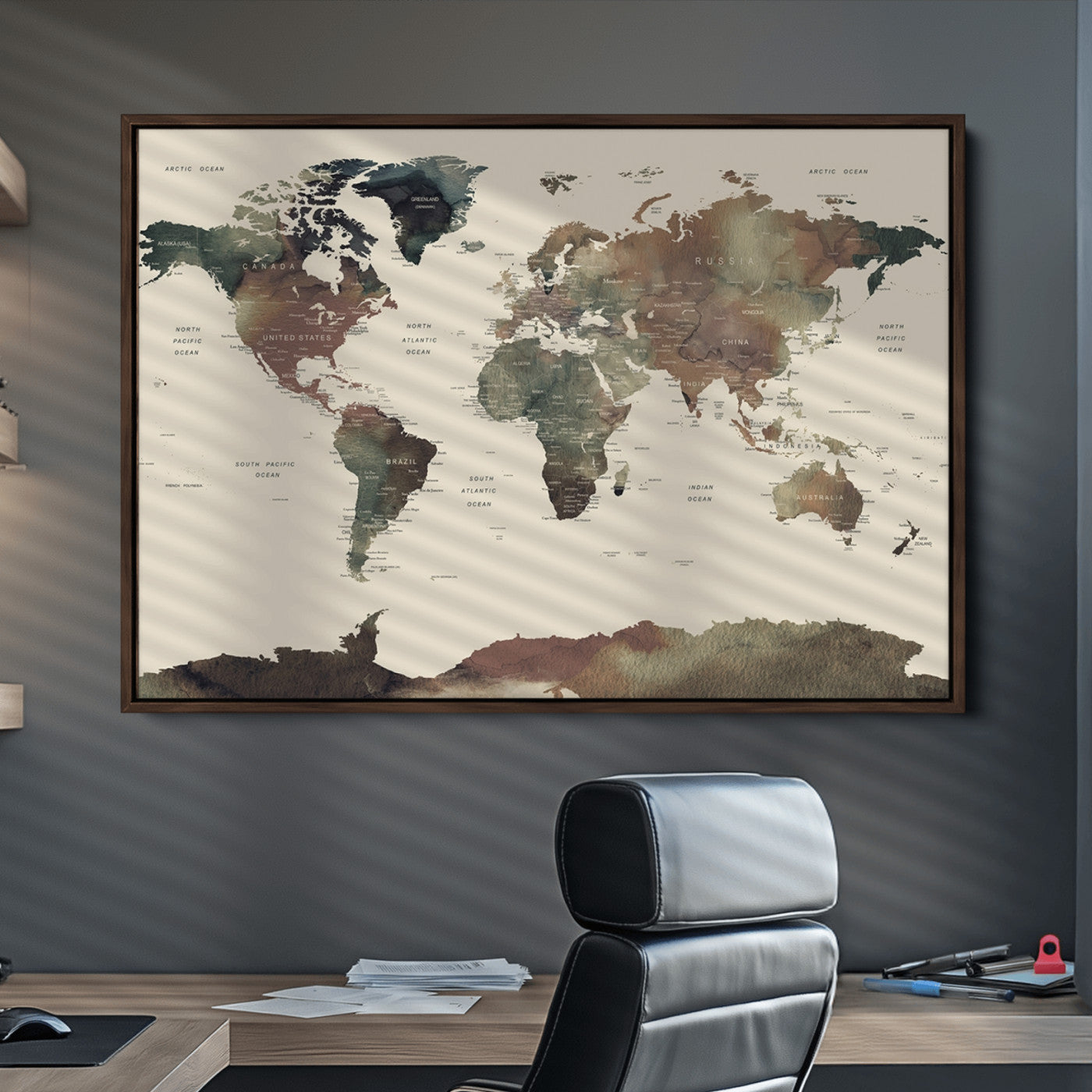 Push Pin World Map Canvas Print – Framed Wall Art for Couples to Track Their Travels – Anniversary Gift or Home Adventure Decor